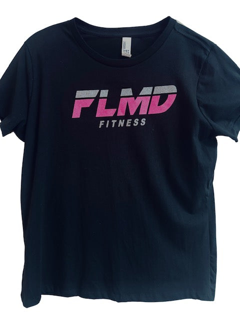 Black FLMD Fitness Glitter Printed T-Shirt